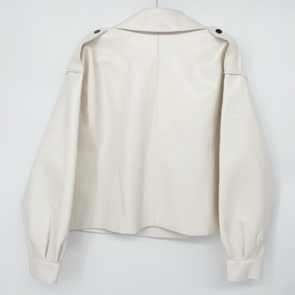 Free People Alexis Vegan Leather Moto Jacket NWT Cream White Boxy - Picture 13 of 16